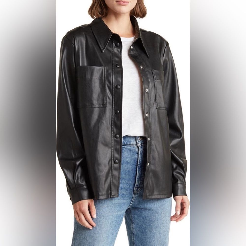 Ten Sixty Sherman Black Faux Leather Shirt Jacket L